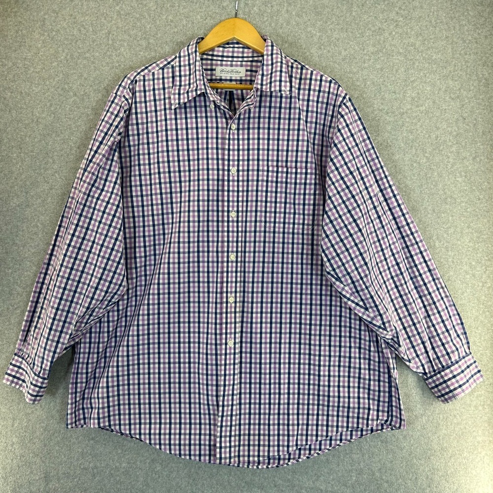 Brooks Brothers Button Front Shirt Cotton Blue Purple Plaid Mens Sz 17 1/2 34/35
